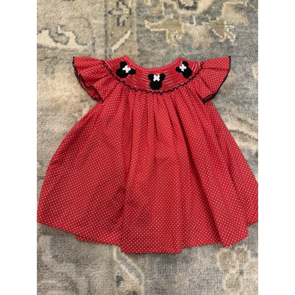 Classic Whimsy Smocked Minnie Mouse Red Bishop Dress 18 Months NEW